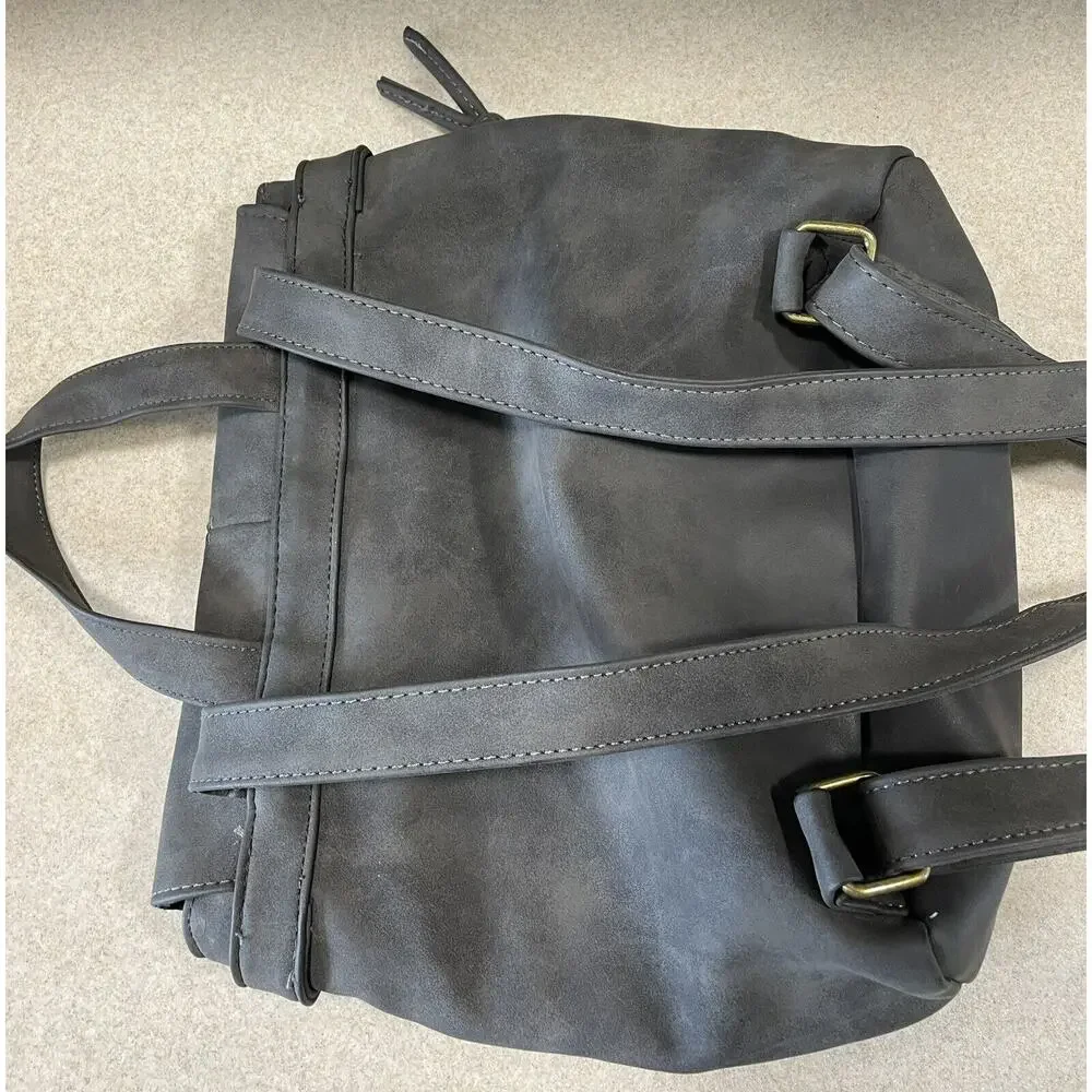 Wallflower Faux leather Mini Gray Backpack With Adjustable Strap’s Front Pockets